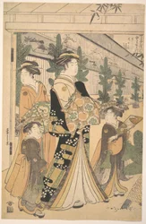 Dos oiran con dos acompañantes en Yoshiwara
