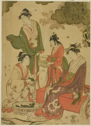 Mujeres viendo cerezos en flor