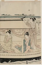 Mujeres en un bote de placer en el río Sumida