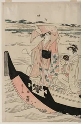 Mujeres en un bote de recreo en el río Sumida