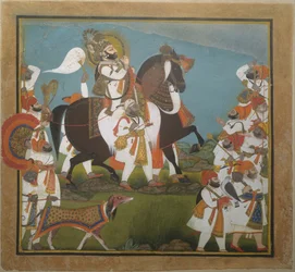 Maharana Bhim Singh y su séquito embarcan en una cacería