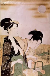 Admirando la luna: dos mujeres fumando. Impresiones de Choki Eishosai (activo finales del siglo XVIII-principios del siglo XIX)