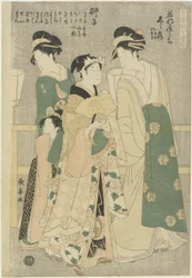 Tres cortesanas de la casa Wakafune-ya: Shiratsuyu, Isono e Isoji, c. 1794