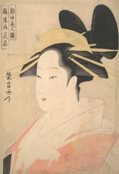 Gran retrato de cabeza y busto de la Oiran Hanaogi de Ogiya, probablemente 1798