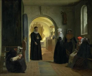 La solemne iglesia de una mujer después del parto