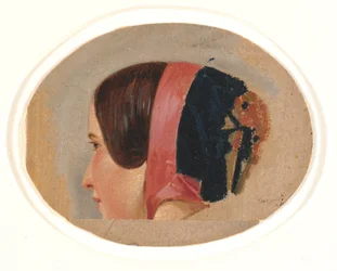 Retrato de una joven con gorro, perfil vuelto hacia la izquierda