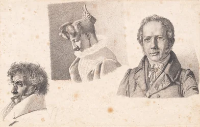 Hoja con tres retratos: Maestro panadero Købke, Sophie Krohn y N. Feilberg