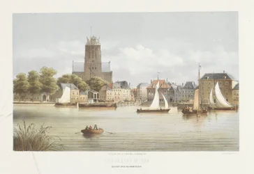 Vista de Dordrecht Vista del lado de Vuilpoorts (título sobre objeto) Vista de Dordrecht en 1864 (título de la serie sobre el objeto)