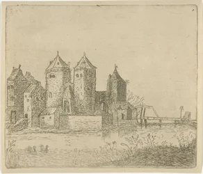 Vista de un castillo con un foso
