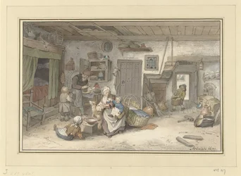 Interior con familia campesina