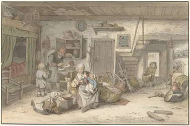Interior con familia campesina