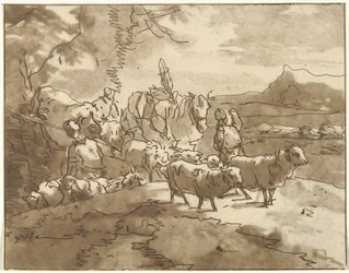 paisaje con pastores y ganado