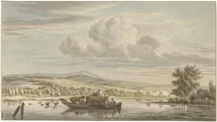 Vista al río con barcaza de heno