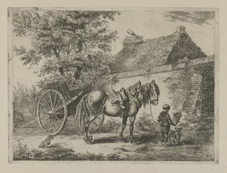 niño con un caballo y un perro