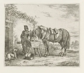 Caballo en un comedero