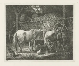 Interior estable con dos caballos
