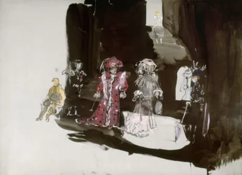 Diseño de escenografía con figurines para el estreno
