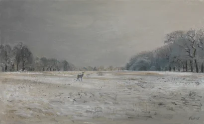 Ciervo en la nieve - Richmond Park, 2015 (óleo sobre lienzo)