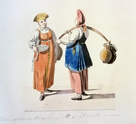 Serie sobre los mercados de Moscú: laitiere. Dairywoman (De la serie The Moscow Merchants). Diseño de Christian Gottfried Heinrich Geissler (1770-1844)