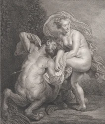Deianeira recibiendo la túnica envenenada de Neso, y el centauro herido cayendo..., 1778.