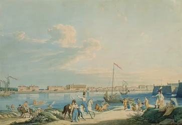 Vista del Palacio de Mármol y el lado norte de la Fortaleza de Pedro y Pablo, San Petersburgo