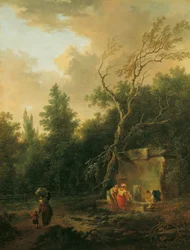 Paisaje de árboles con fuente