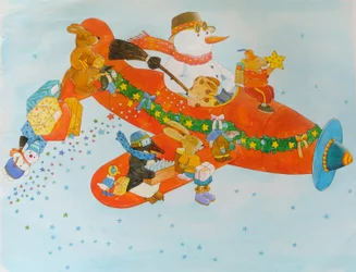 Avión de Navidad con muñeco de nieve