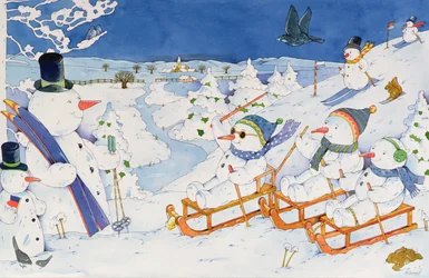 Muñecos de nieve en trineo