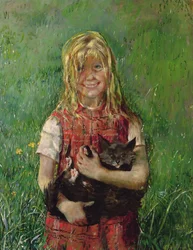 Niña con gato (óleo sobre lienzo)
