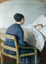 Una madre junto a su hijo enfermo