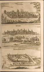 Ilustración de Samara, Tsaritsyn y Kozmodemyansk del libro Viajes al Gran Duque de Moscovia y al Rey de Persia