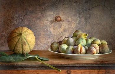 Melón, higos, caracol