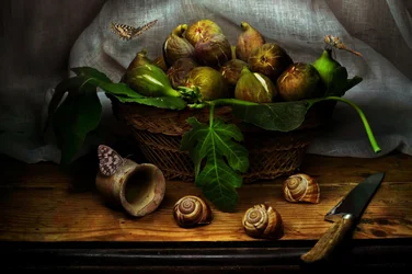 Naturaleza muerta rústica con higos