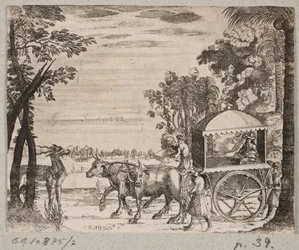 Carreta de bueyes con un viajero europeo