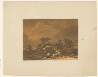 Batalla entre jinetes y soldados a pie Jinetes, caballos y batallas (título de la serie)