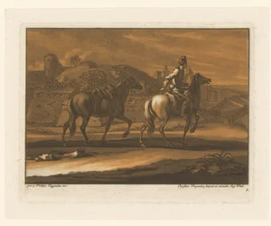 Jinete lleva un caballo Jinetes, caballos y batallas (título de la serie)