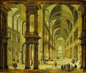 Interior de una Iglesia Imaginaria con Figuras