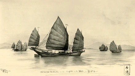 Juncos chinos en la entrada del puerto de Hong Kong, 1898