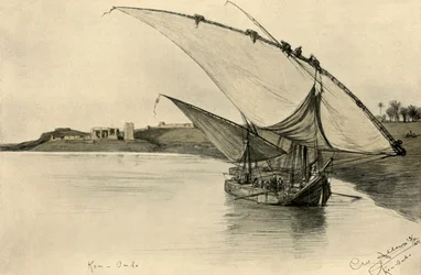 Felucca en el Nilo en Kom Ombo, Egipto, 1898