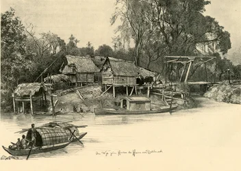 Casas sobre pilotes, Bangkok, Siam, 1898