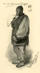 Hombre fumando una pipa, Tsingtao, China, 1898