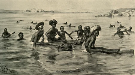Hombres en el río Nilo en la Primera Catarata, Egipto, 1898