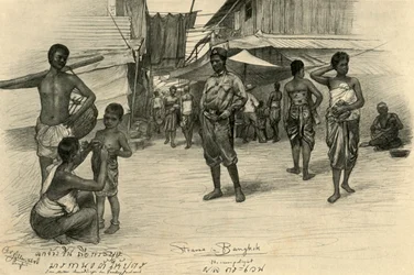 Escena de calle, Bangkok, Siam, 1898