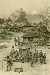 Pueblo cerca del monte Fuji, Miyanoshita, Japón, 1898