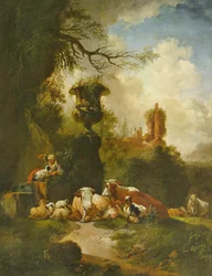 Paisaje bucólico con urna