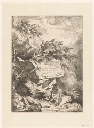 Paisaje rocoso con dos figuras apoyadas en una piedra
Oeuvre of C. G. E. Dietrich (título de la serie)
Oeuvre de C. G. E. Dietrich, Peintre de S. A. Electorale de Saxe (...) (título de la serie en el objeto)