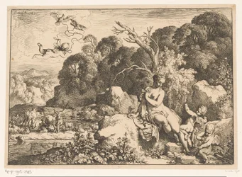 Venus sentada en una roca, acompañada de tres putti