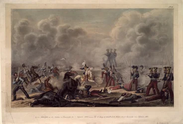 En el campo de batalla de Borodino antes del pueblo Semenovsky, 1820s