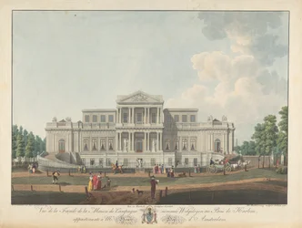 Welgelegen: Vista de la fachada de la casa de campo llamada Welgelegen en Harlem Wood, perteneciente al Sr. Henry Hope de Amsterdam
