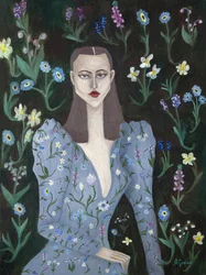 Mujer elegante y flores silvestres